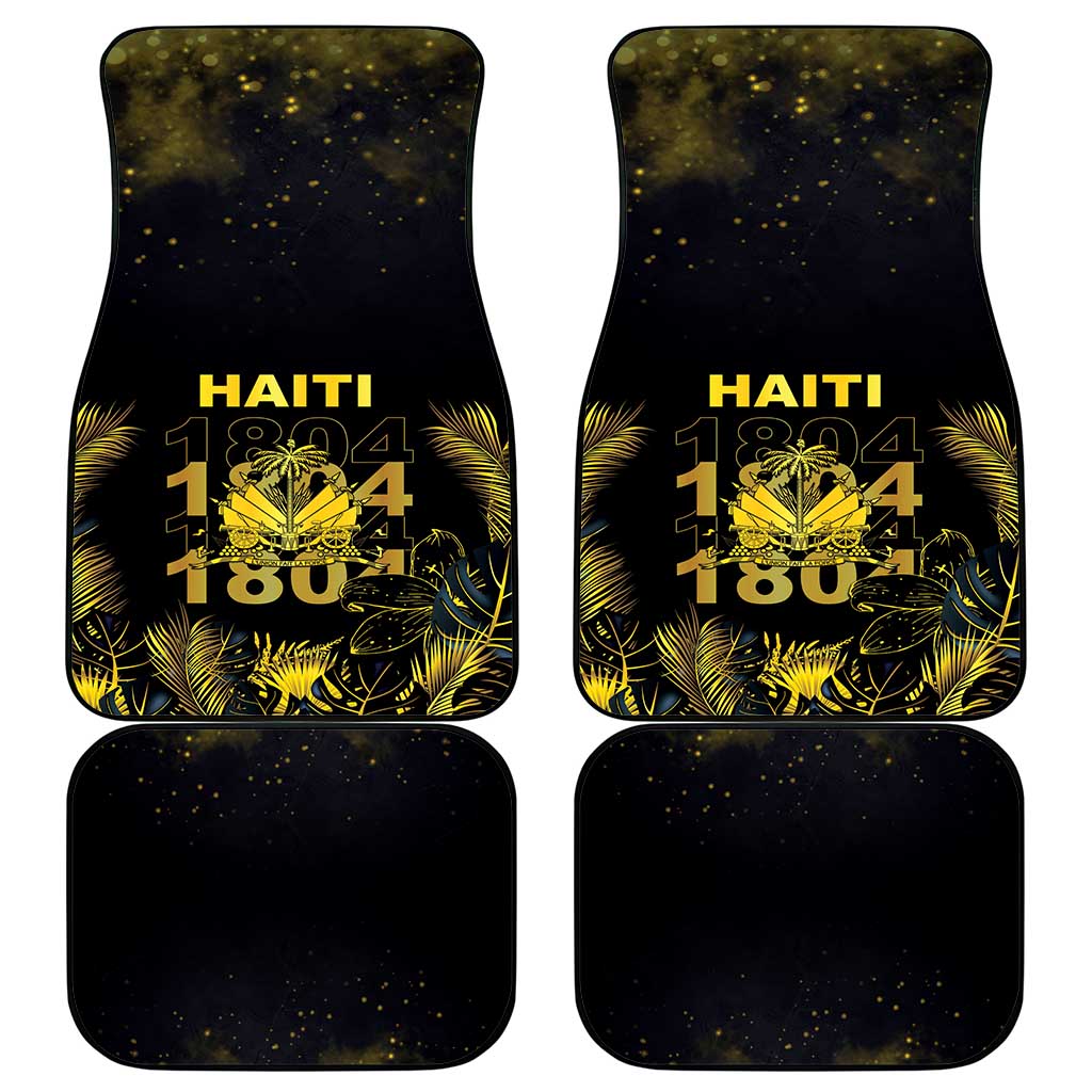 Haiti 1804 Car Mats Gold Tropical Leaves And Coat Of Arms - Wonder Print Shop