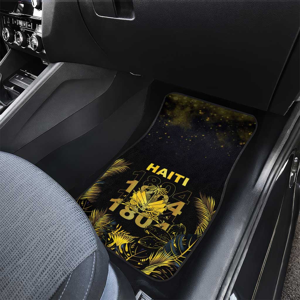 Haiti 1804 Car Mats Gold Tropical Leaves And Coat Of Arms - Wonder Print Shop