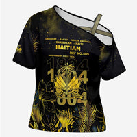 Haiti 1804 Cross Shoulder Shirt Gold Tropical Leaves And Coat Of Arms - Wonder Print Shop