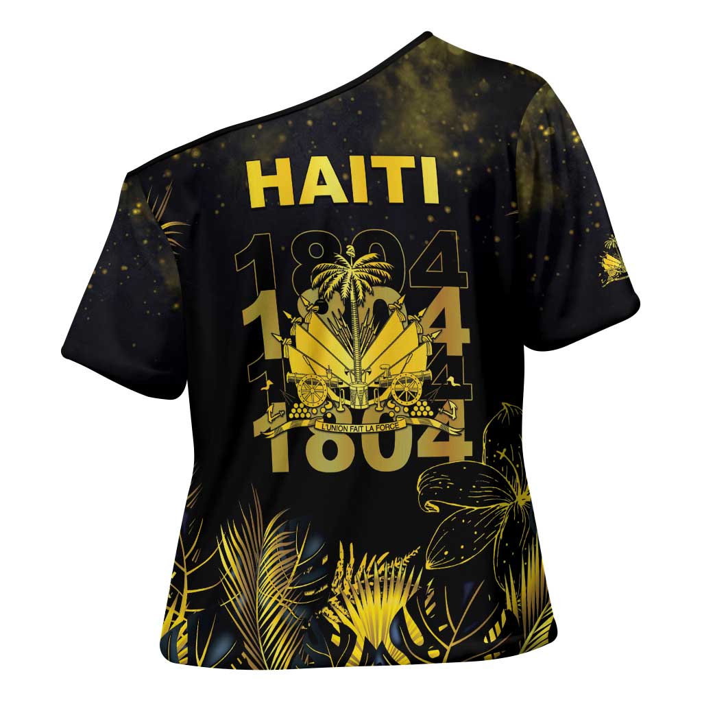 Haiti 1804 Cross Shoulder Shirt Gold Tropical Leaves And Coat Of Arms - Wonder Print Shop