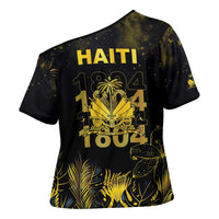 Haiti 1804 Cross Shoulder Shirt Gold Tropical Leaves And Coat Of Arms - Wonder Print Shop