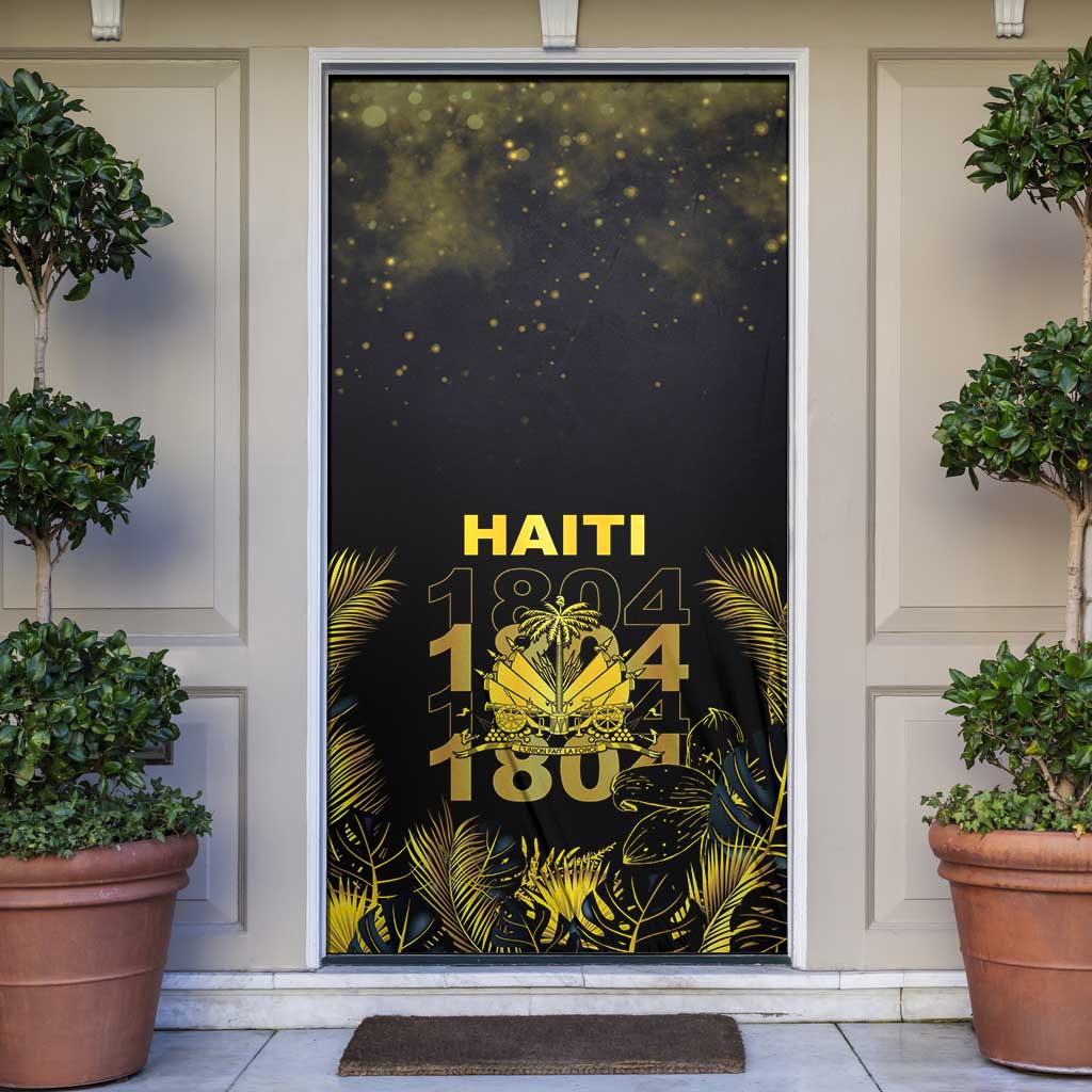 Haiti 1804 Door Cover Gold Tropical Leaves And Coat Of Arms - Wonder Print Shop