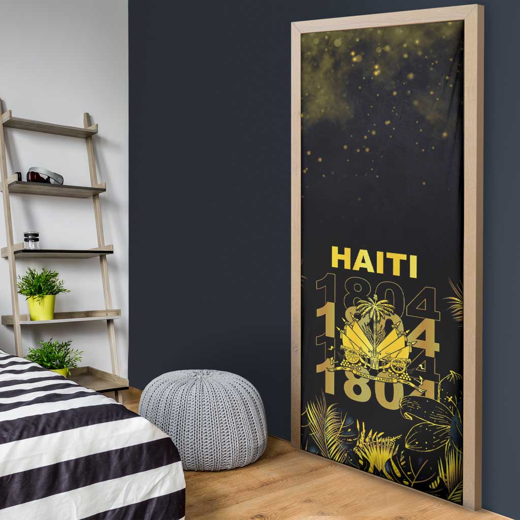 Haiti 1804 Door Cover Gold Tropical Leaves And Coat Of Arms - Wonder Print Shop