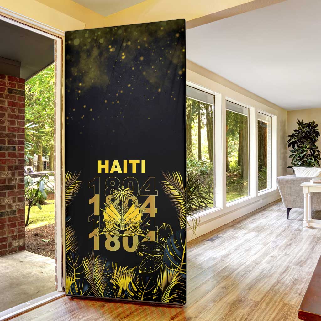 Haiti 1804 Door Cover Gold Tropical Leaves And Coat Of Arms - Wonder Print Shop