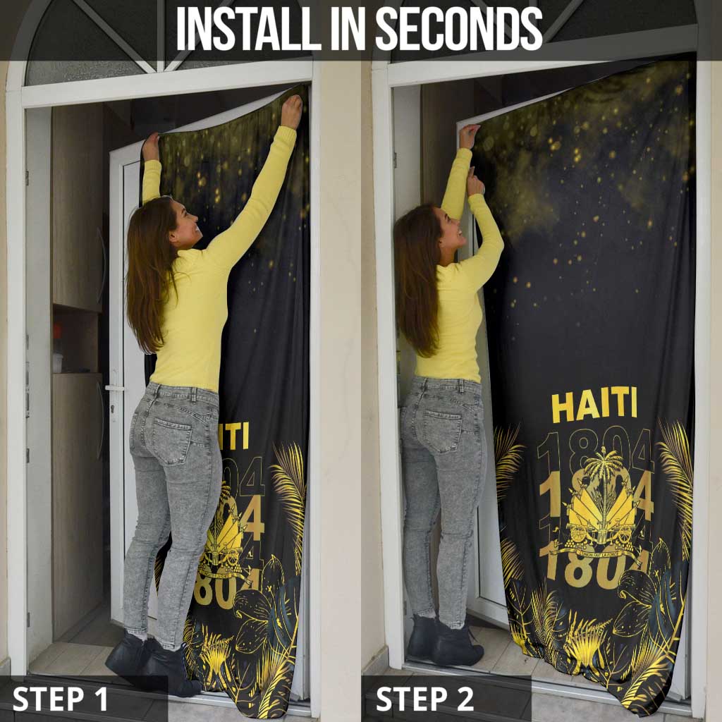 Haiti 1804 Door Cover Gold Tropical Leaves And Coat Of Arms - Wonder Print Shop