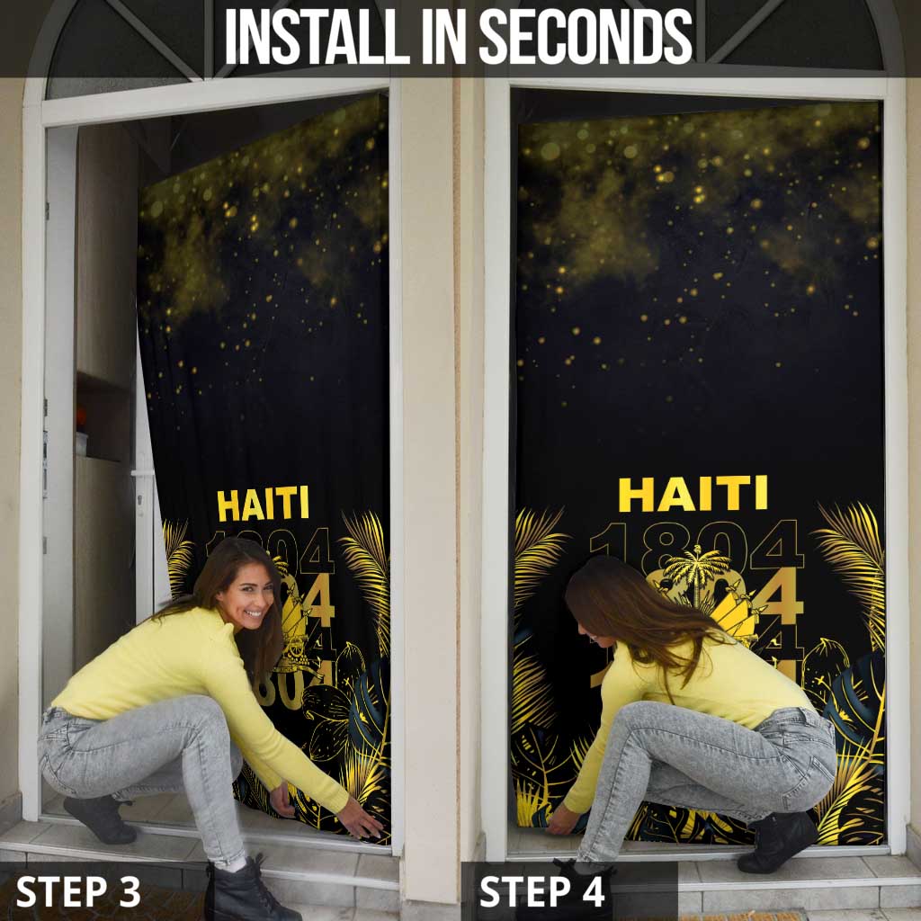 Haiti 1804 Door Cover Gold Tropical Leaves And Coat Of Arms - Wonder Print Shop