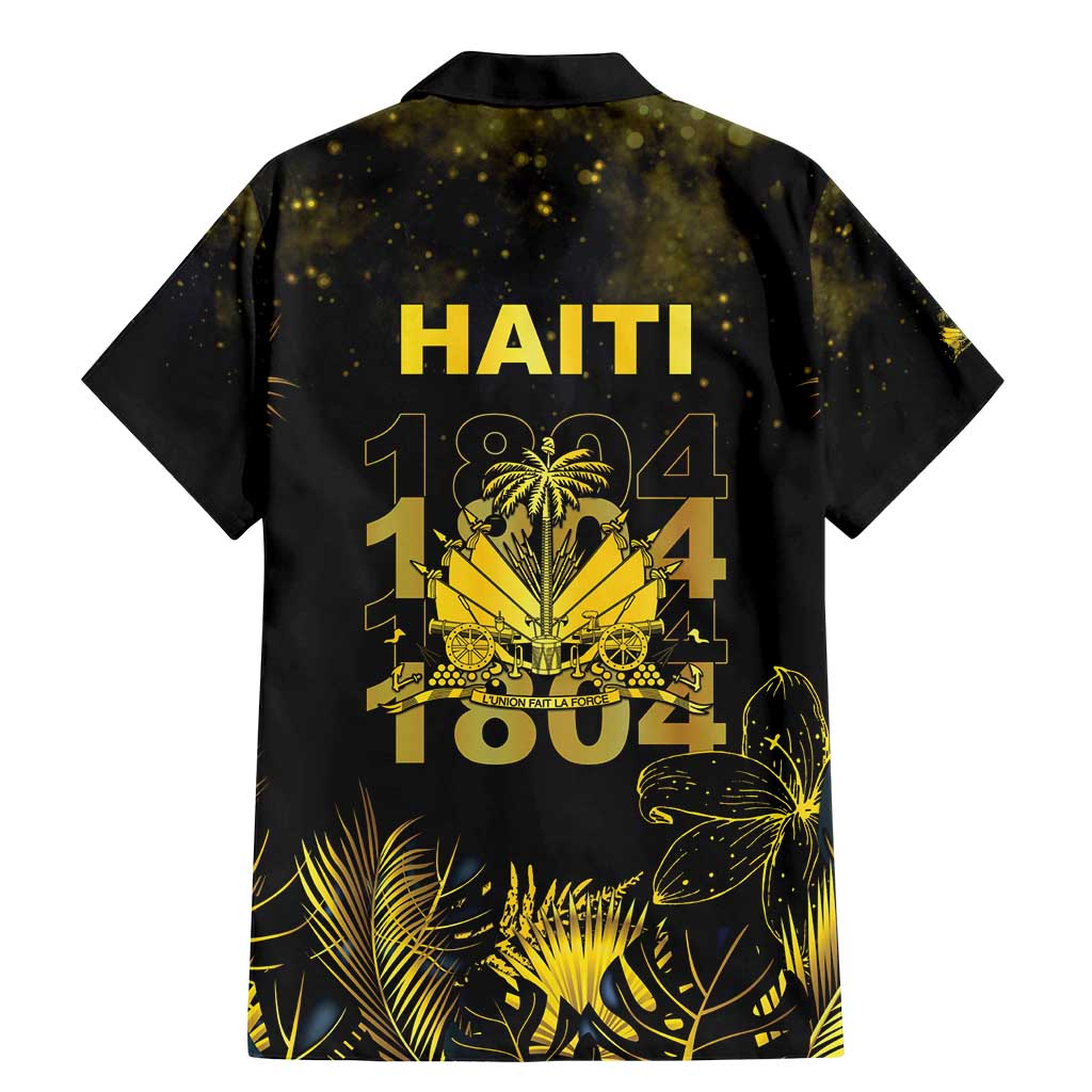 Haiti 1804 Family Matching Mermaid Dress and Hawaiian Shirt Gold Tropical Leaves And Coat Of Arms - Wonder Print Shop