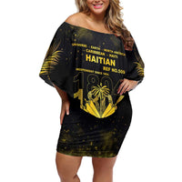 Haiti 1804 Family Matching Off Shoulder Short Dress and Hawaiian Shirt Gold Tropical Leaves And Coat Of Arms - Wonder Print Shop