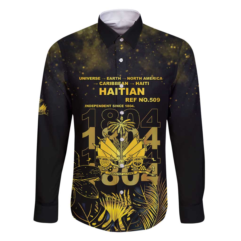 Haiti 1804 Family Matching Short Sleeve Bodycon Dress and Hawaiian Shirt Gold Tropical Leaves And Coat Of Arms - Wonder Print Shop