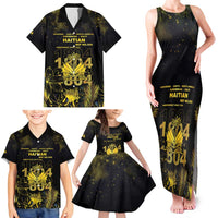 Haiti 1804 Family Matching Tank Maxi Dress and Hawaiian Shirt Gold Tropical Leaves And Coat Of Arms - Wonder Print Shop