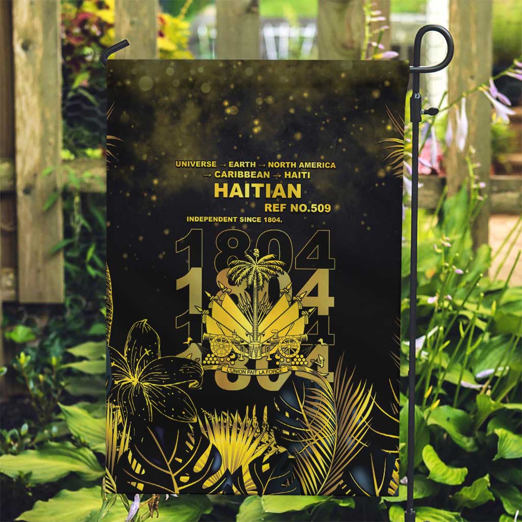 Haiti 1804 Garden Flag Gold Tropical Leaves And Coat Of Arms - Wonder Print Shop