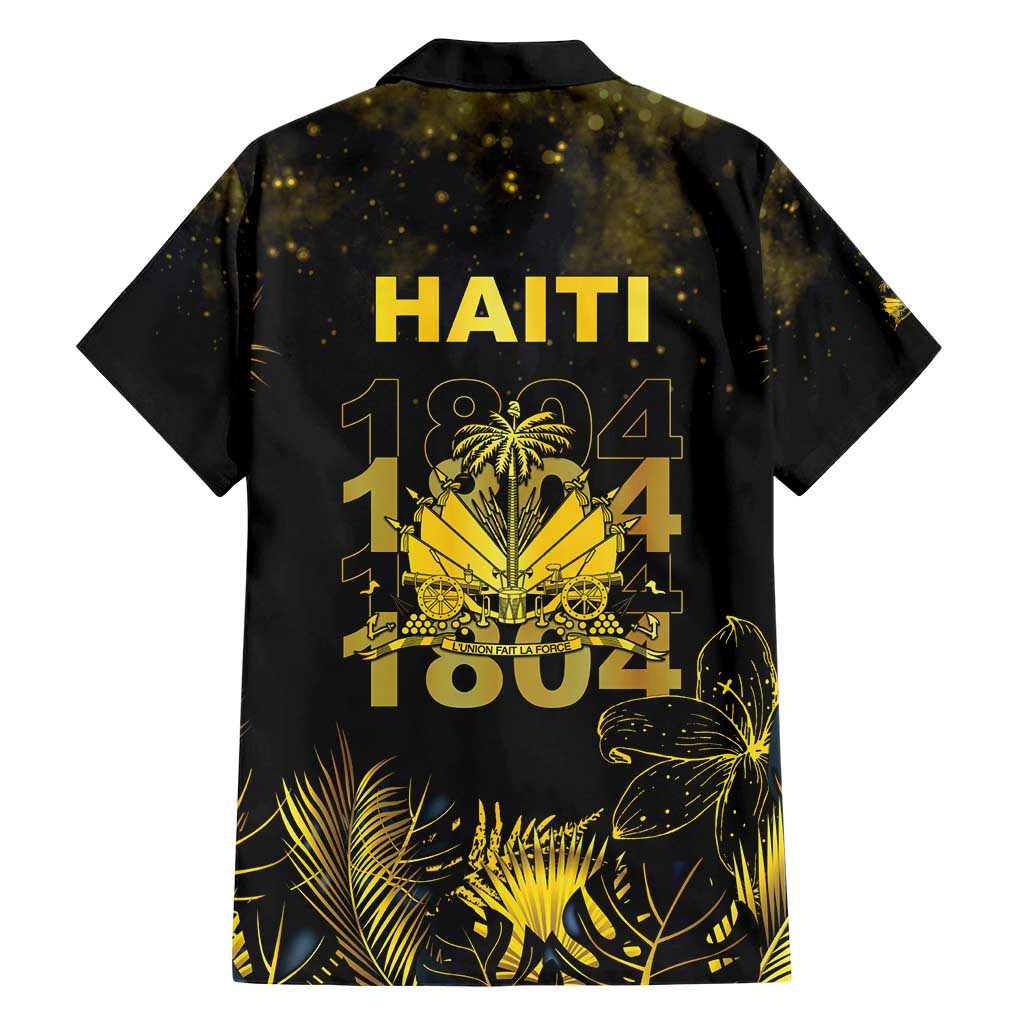 Haiti 1804 Hawaiian Shirt Gold Tropical Leaves And Coat Of Arms - Wonder Print Shop