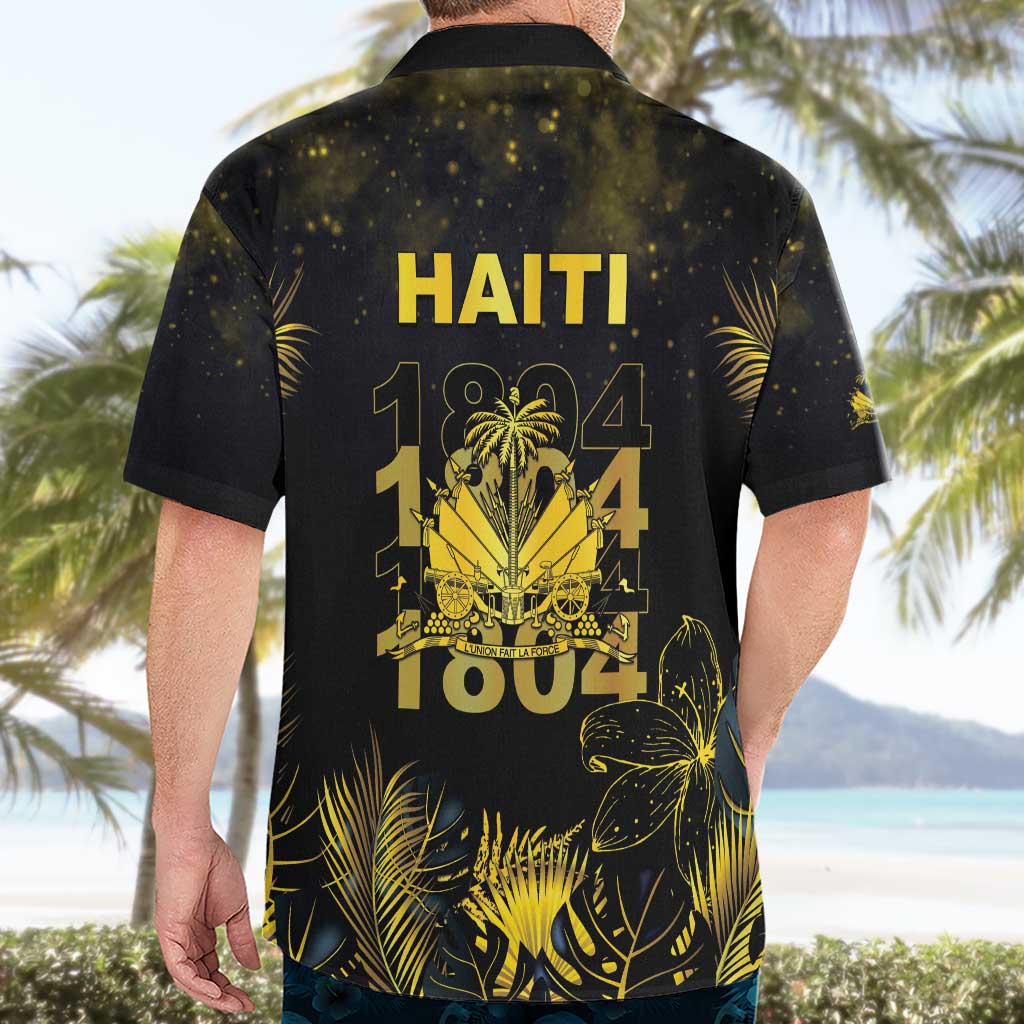 Haiti 1804 Hawaiian Shirt Gold Tropical Leaves And Coat Of Arms - Wonder Print Shop