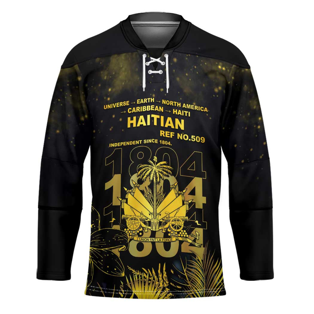 Haiti 1804 Hockey Jersey Gold Tropical Leaves And Coat Of Arms - Wonder Print Shop