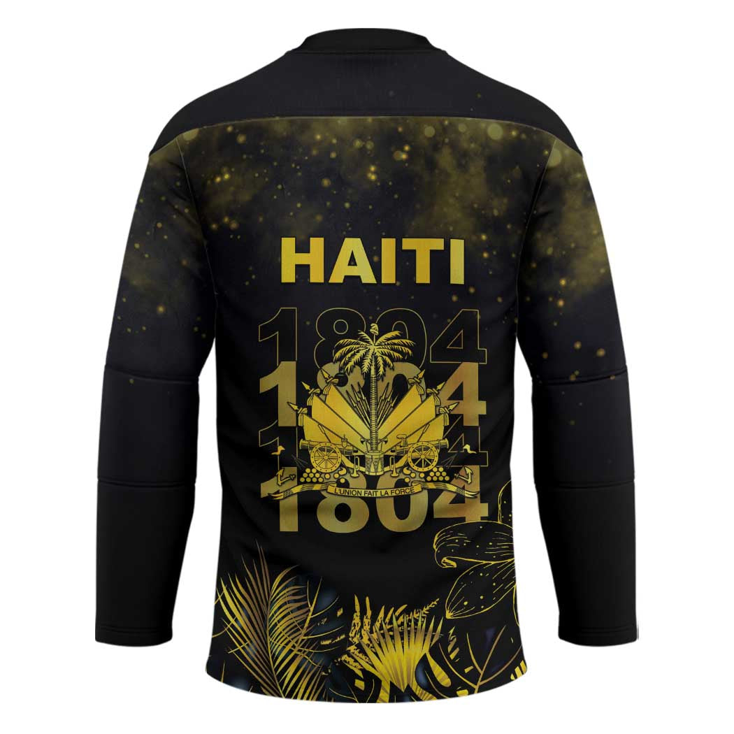 Haiti 1804 Hockey Jersey Gold Tropical Leaves And Coat Of Arms - Wonder Print Shop