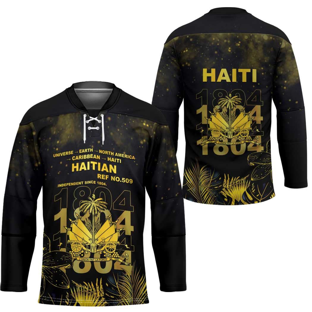 Haiti 1804 Hockey Jersey Gold Tropical Leaves And Coat Of Arms - Wonder Print Shop