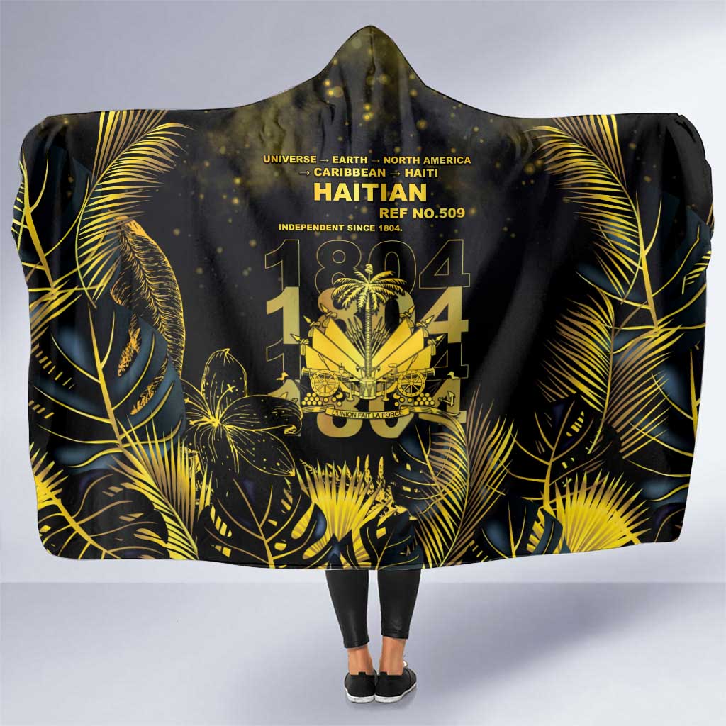 Haiti 1804 Hooded Blanket Gold Tropical Leaves And Coat Of Arms - Wonder Print Shop