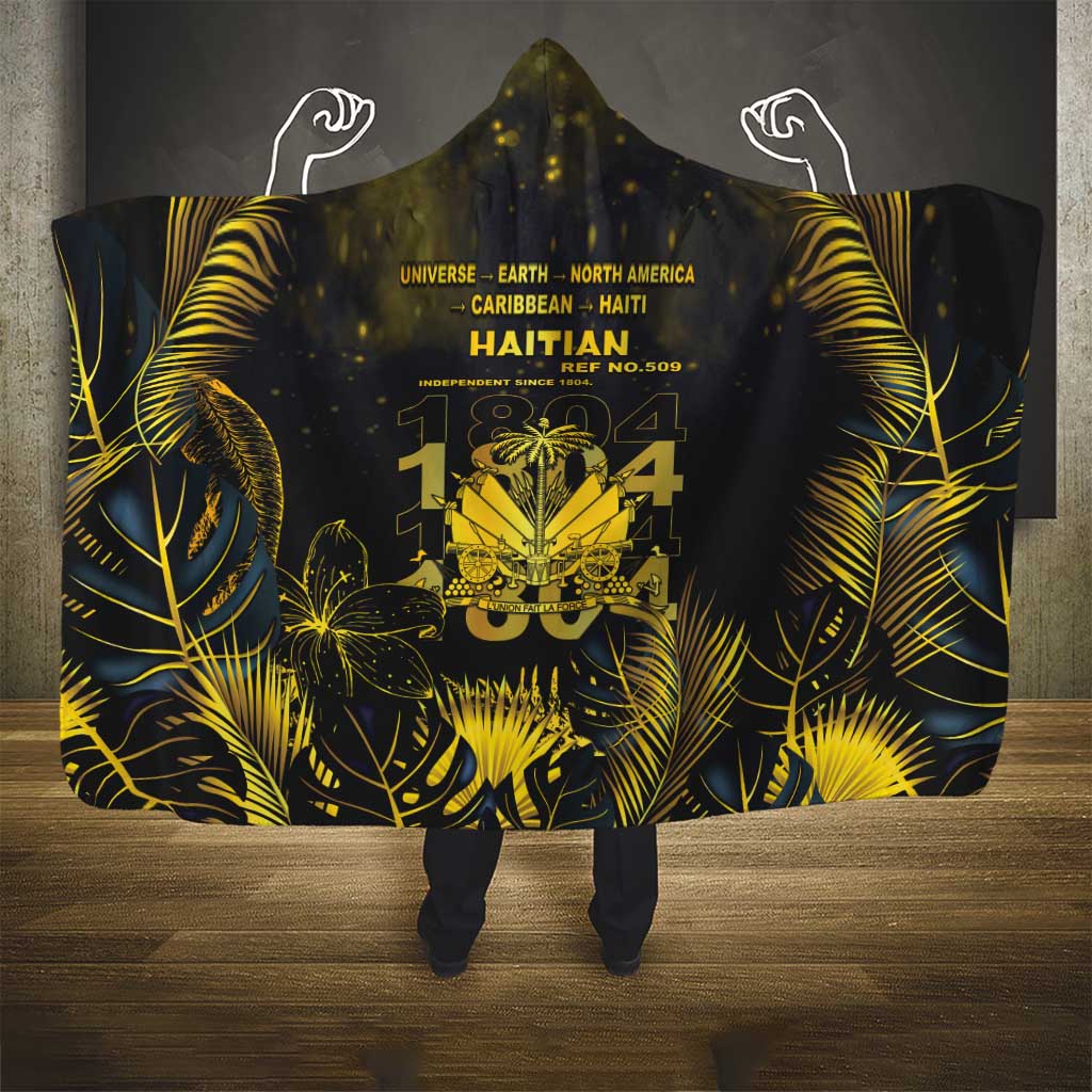 Haiti 1804 Hooded Blanket Gold Tropical Leaves And Coat Of Arms - Wonder Print Shop
