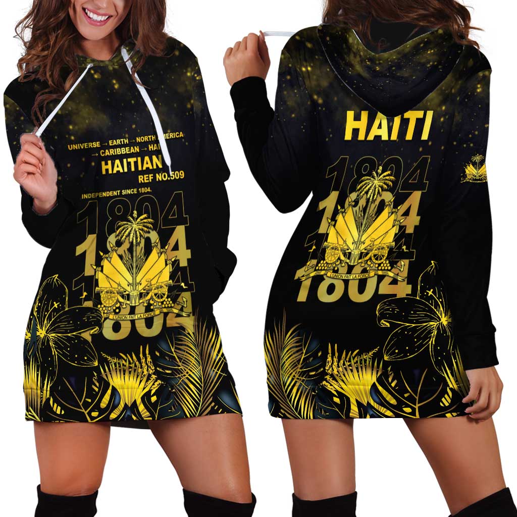 Haiti 1804 Hoodie Dress Gold Tropical Leaves And Coat Of Arms - Wonder Print Shop