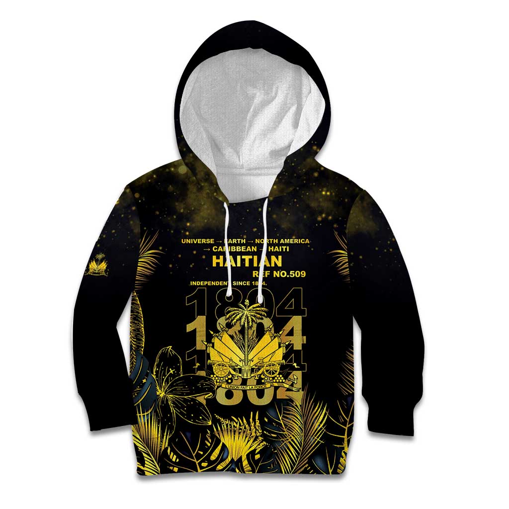 Haiti 1804 Kid Hoodie Gold Tropical Leaves And Coat Of Arms - Wonder Print Shop