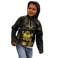 Haiti 1804 Kid Hoodie Gold Tropical Leaves And Coat Of Arms - Wonder Print Shop