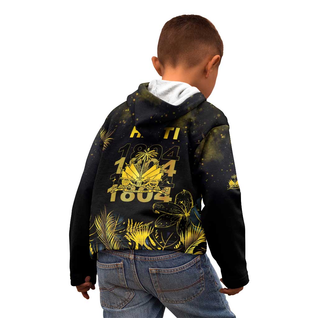 Haiti 1804 Kid Hoodie Gold Tropical Leaves And Coat Of Arms - Wonder Print Shop