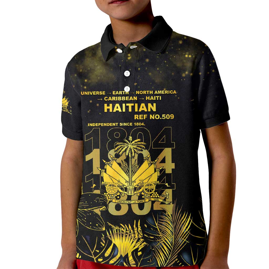 Haiti 1804 Kid Polo Shirt Gold Tropical Leaves And Coat Of Arms - Wonder Print Shop