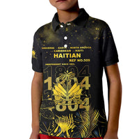Haiti 1804 Kid Polo Shirt Gold Tropical Leaves And Coat Of Arms - Wonder Print Shop