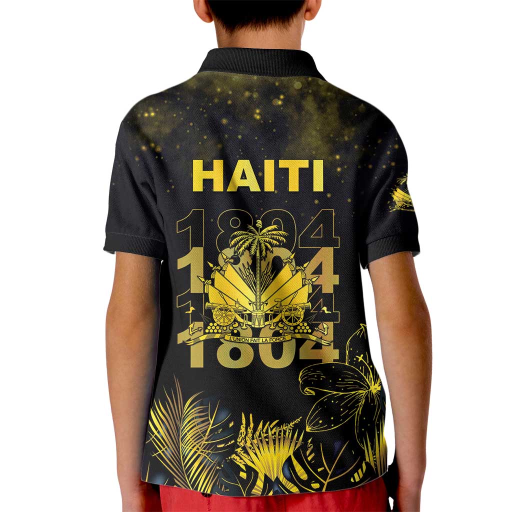 Haiti 1804 Kid Polo Shirt Gold Tropical Leaves And Coat Of Arms - Wonder Print Shop