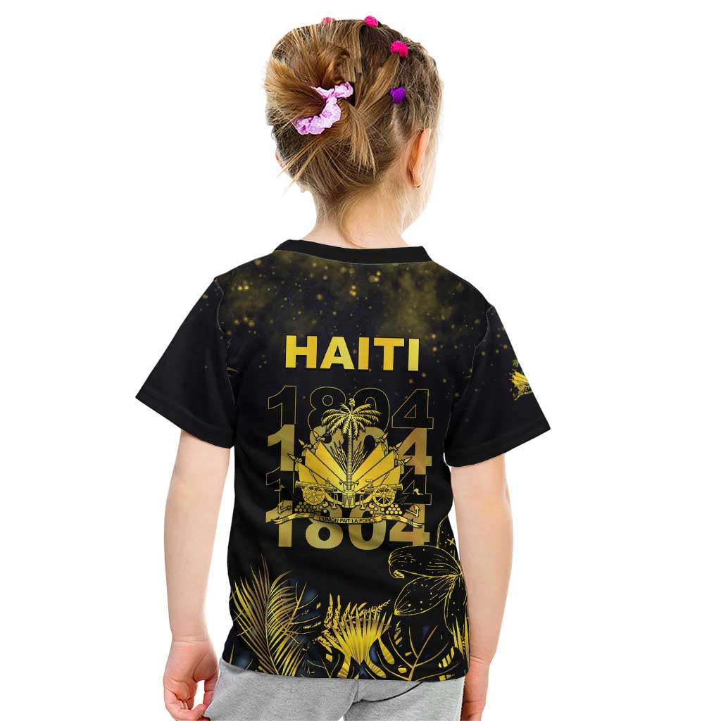 Haiti 1804 Kid T Shirt Gold Tropical Leaves And Coat Of Arms - Wonder Print Shop