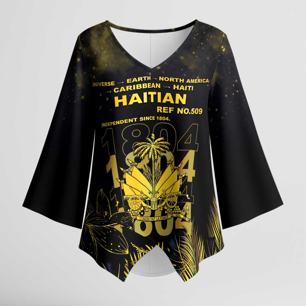 Haiti 1804 Kimono Sleeve Blouse Gold Tropical Leaves And Coat Of Arms - Wonder Print Shop