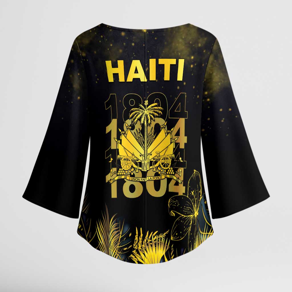 Haiti 1804 Kimono Sleeve Blouse Gold Tropical Leaves And Coat Of Arms - Wonder Print Shop