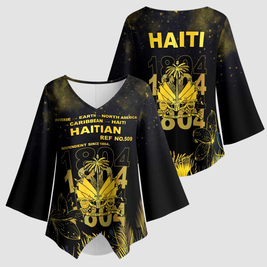 Haiti 1804 Kimono Sleeve Blouse Gold Tropical Leaves And Coat Of Arms - Wonder Print Shop