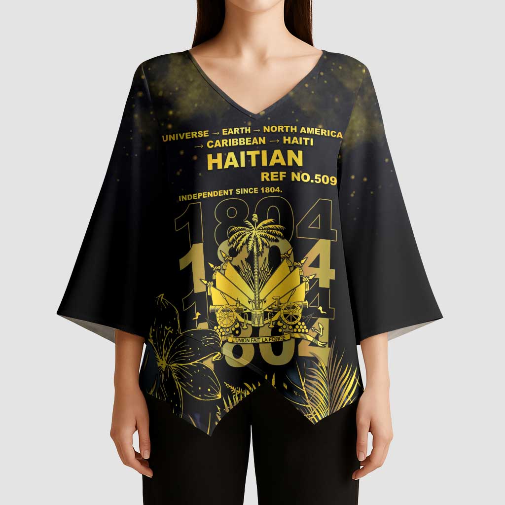 Haiti 1804 Kimono Sleeve Blouse Gold Tropical Leaves And Coat Of Arms - Wonder Print Shop