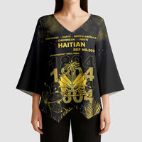 Haiti 1804 Kimono Sleeve Blouse Gold Tropical Leaves And Coat Of Arms - Wonder Print Shop