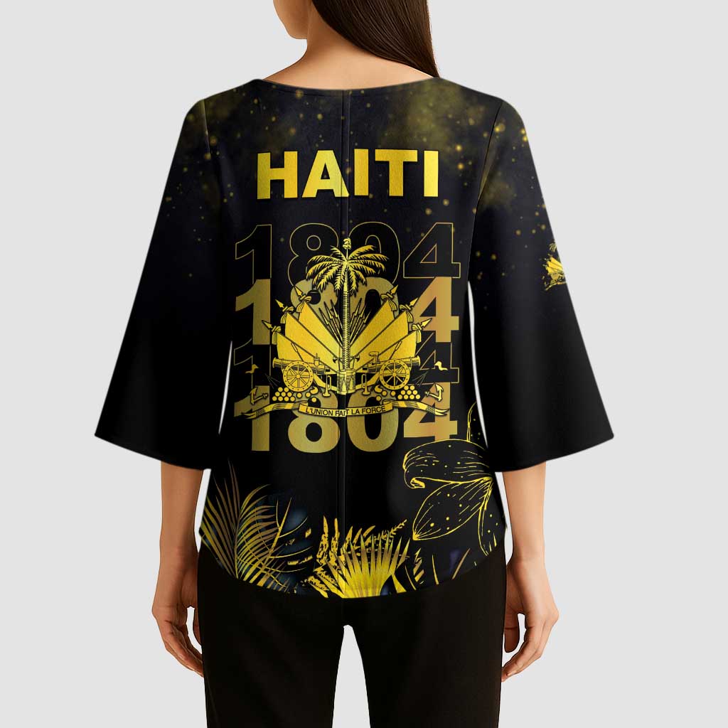 Haiti 1804 Kimono Sleeve Blouse Gold Tropical Leaves And Coat Of Arms - Wonder Print Shop
