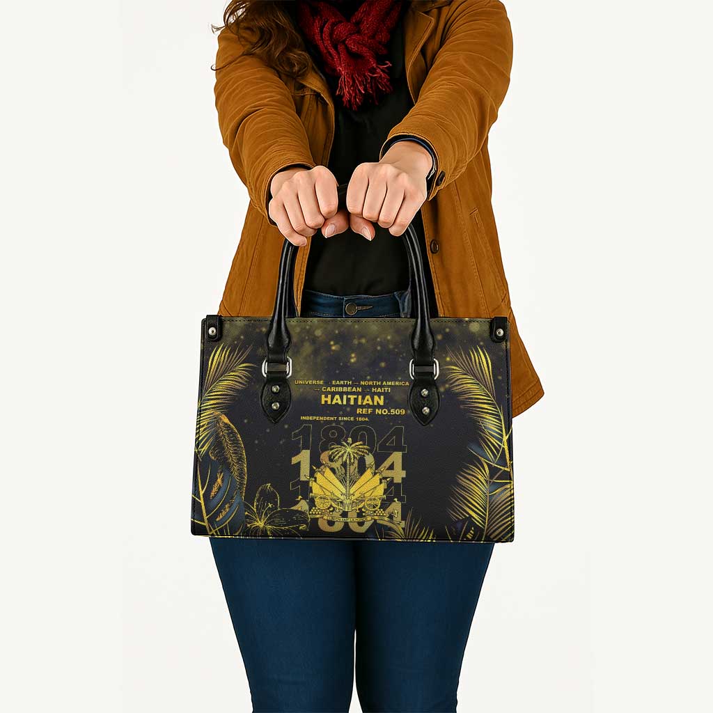 Haiti 1804 Leather Bag Gold Tropical Leaves And Coat Of Arms - Wonder Print Shop
