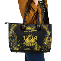 Haiti 1804 Leather Tote Bag Gold Tropical Leaves And Coat Of Arms - Wonder Print Shop
