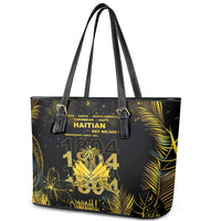 Haiti 1804 Leather Tote Bag Gold Tropical Leaves And Coat Of Arms - Wonder Print Shop