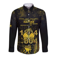 Haiti 1804 Long Sleeve Button Shirt Gold Tropical Leaves And Coat Of Arms - Wonder Print Shop