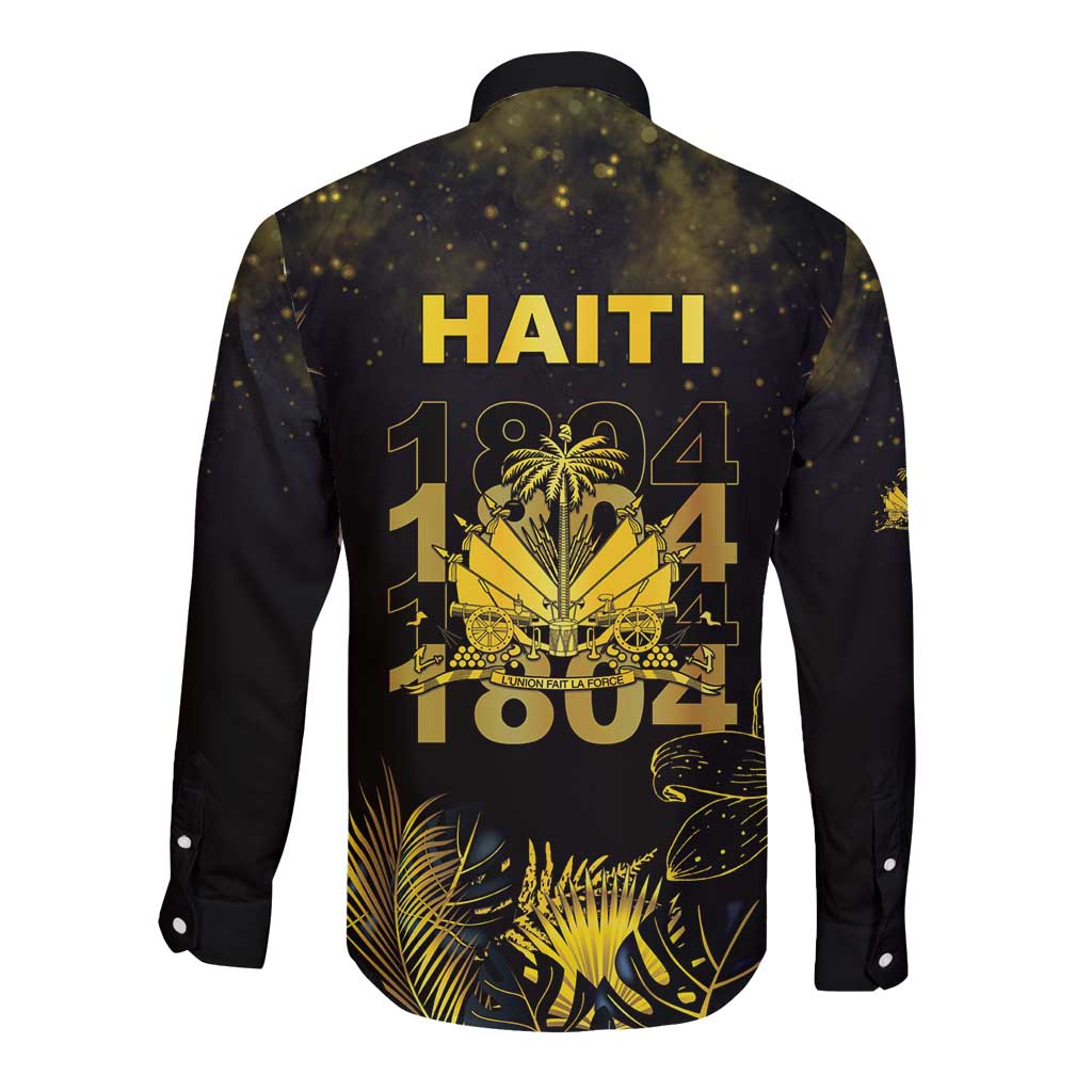 Haiti 1804 Long Sleeve Button Shirt Gold Tropical Leaves And Coat Of Arms - Wonder Print Shop