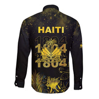 Haiti 1804 Long Sleeve Button Shirt Gold Tropical Leaves And Coat Of Arms - Wonder Print Shop