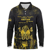 Haiti 1804 Long Sleeve Polo Shirt Gold Tropical Leaves And Coat Of Arms - Wonder Print Shop