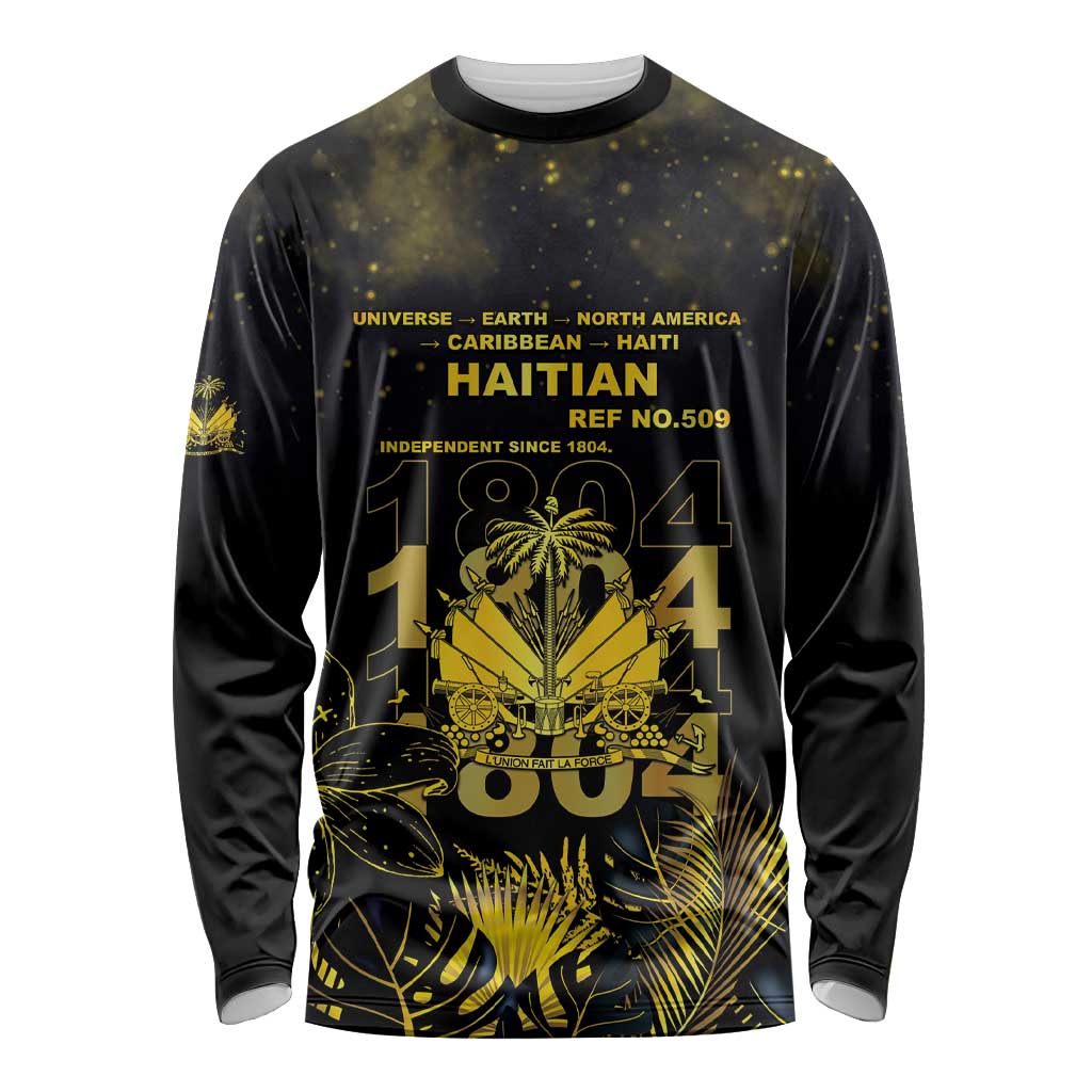 Haiti 1804 Long Sleeve Shirt Gold Tropical Leaves And Coat Of Arms - Wonder Print Shop