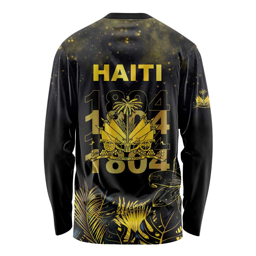 Haiti 1804 Long Sleeve Shirt Gold Tropical Leaves And Coat Of Arms - Wonder Print Shop