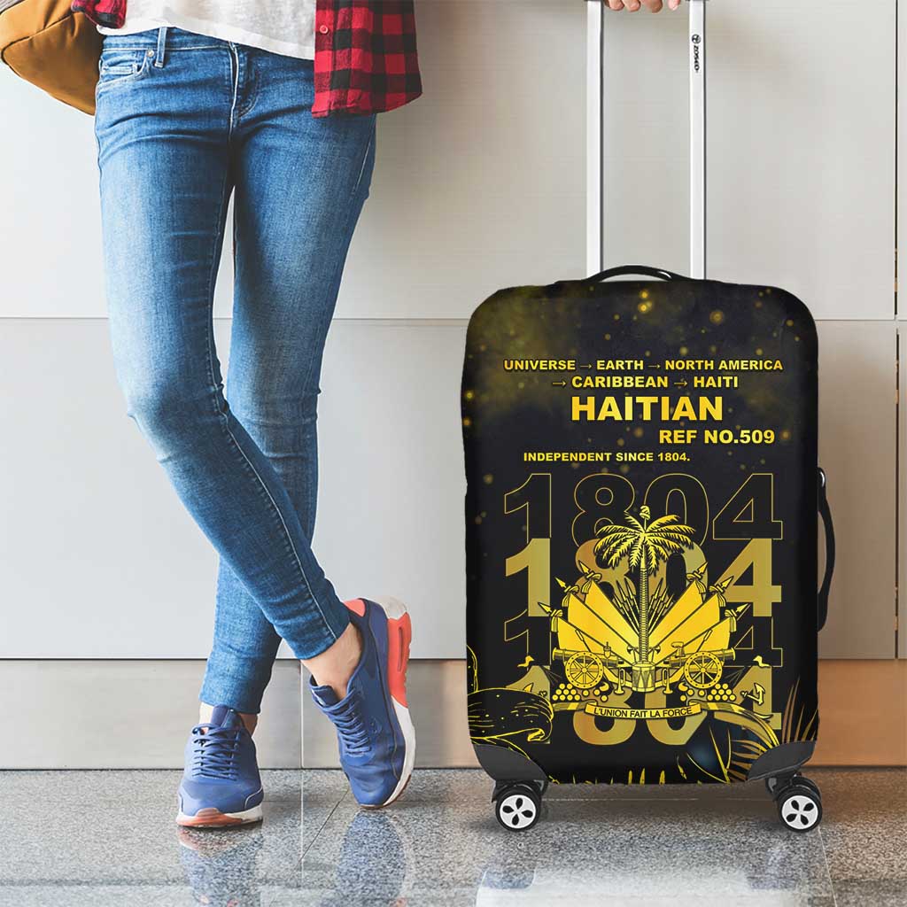 Haiti 1804 Luggage Cover Gold Tropical Leaves And Coat Of Arms - Wonder Print Shop