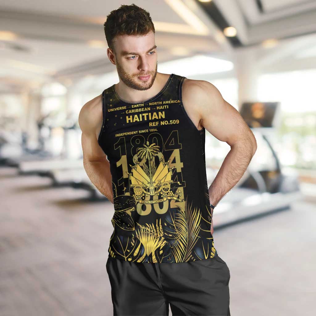 Haiti 1804 Men Tank Top Gold Tropical Leaves And Coat Of Arms - Wonder Print Shop