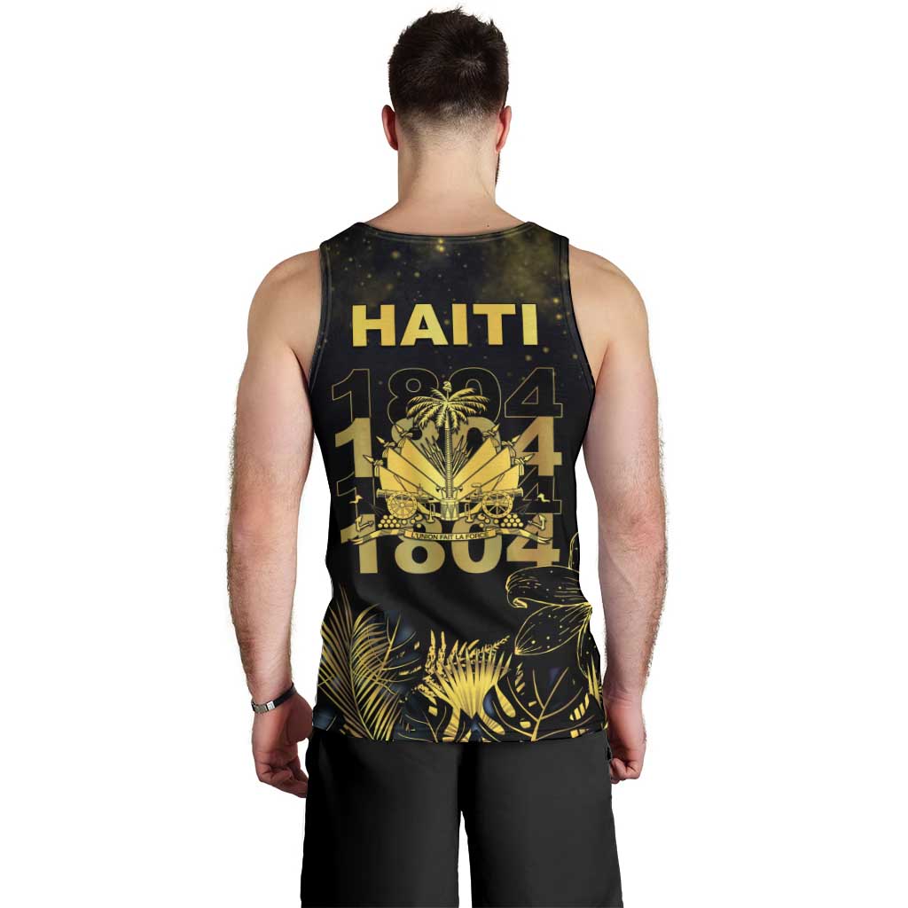 Haiti 1804 Men Tank Top Gold Tropical Leaves And Coat Of Arms - Wonder Print Shop