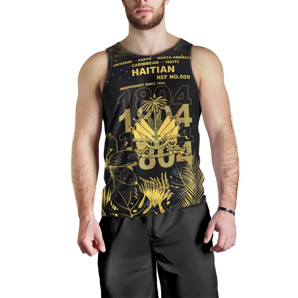 Haiti 1804 Men Tank Top Gold Tropical Leaves And Coat Of Arms - Wonder Print Shop