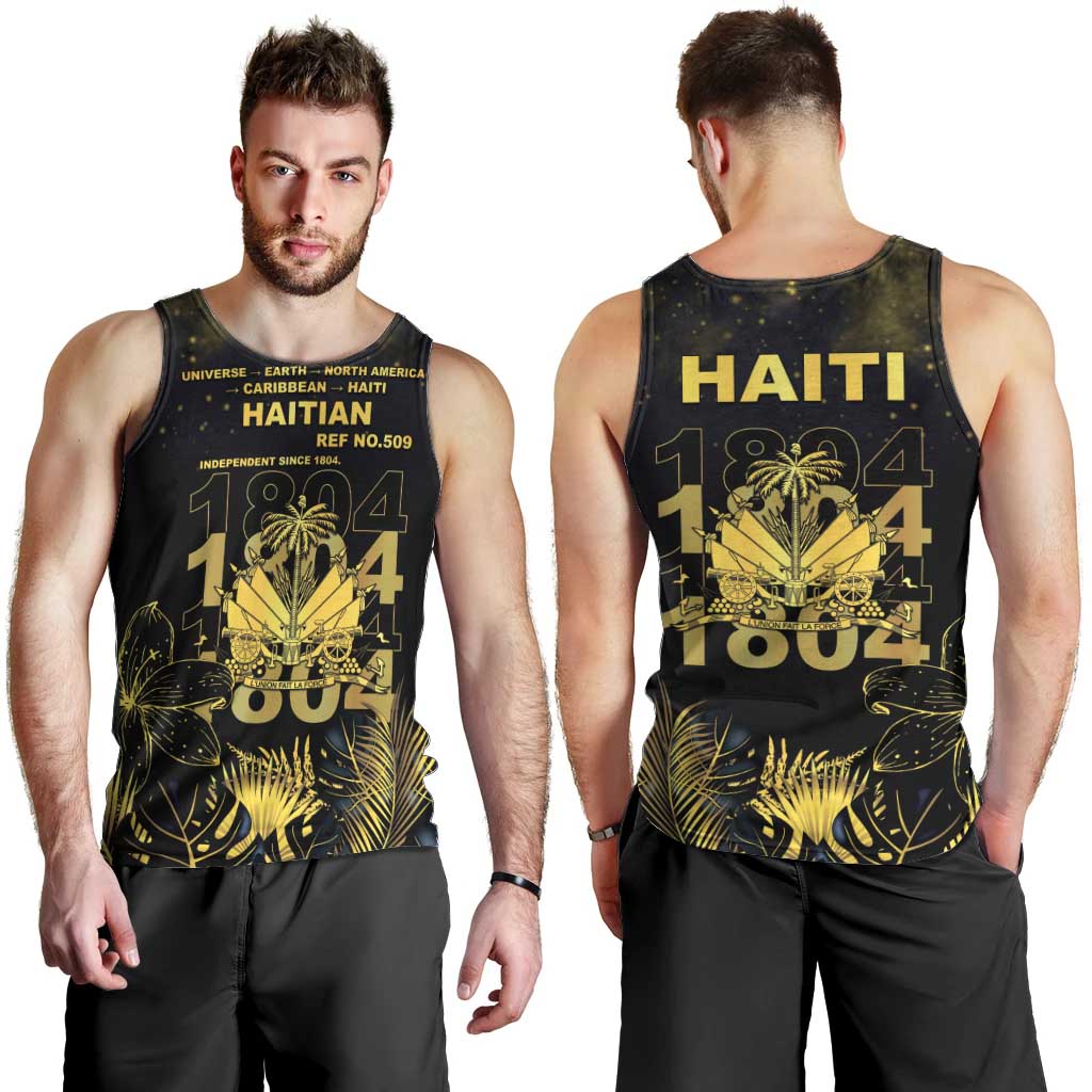 Haiti 1804 Men Tank Top Gold Tropical Leaves And Coat Of Arms - Wonder Print Shop